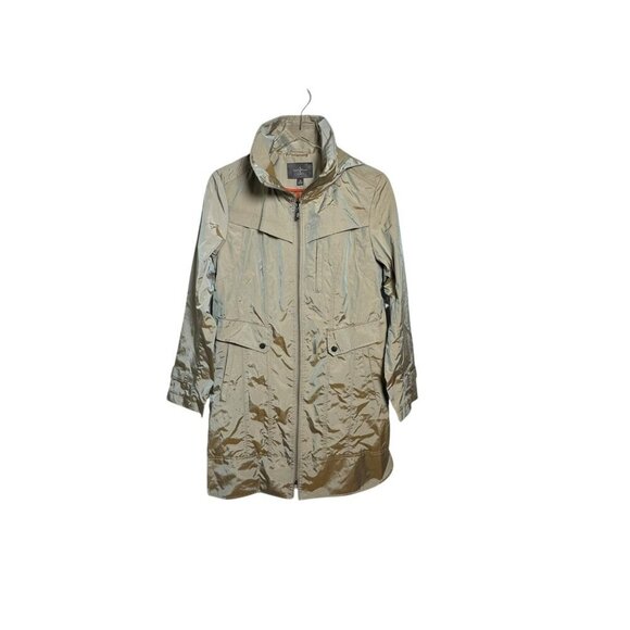 Cole Haan Rain Coat Jacket womens Size Medium topaz Tan Women Iridescent Hooded - Picture 10 of 10